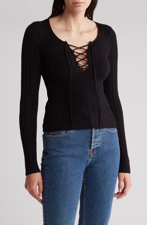 Freya Lace-Up String Long Sleeve Knit Top