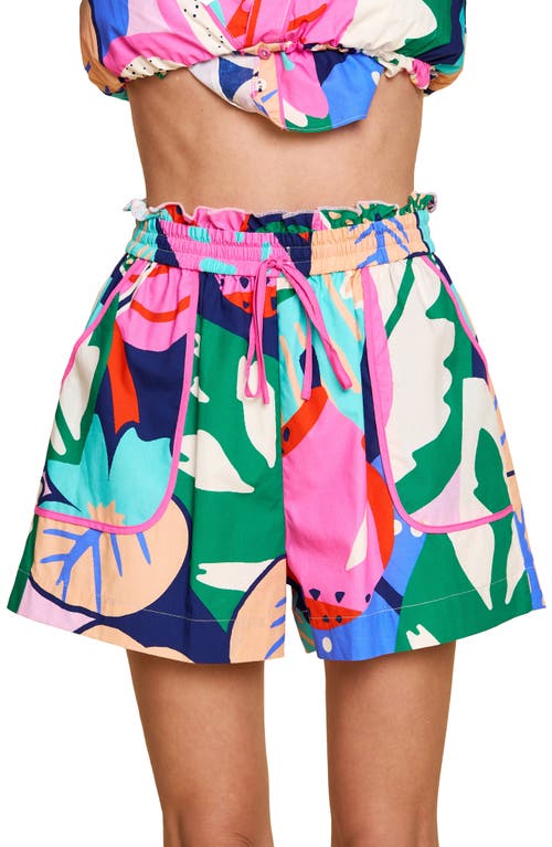 Shop Ciebon Kaiya Print Drawstring Cotton Shorts In Pink Multi