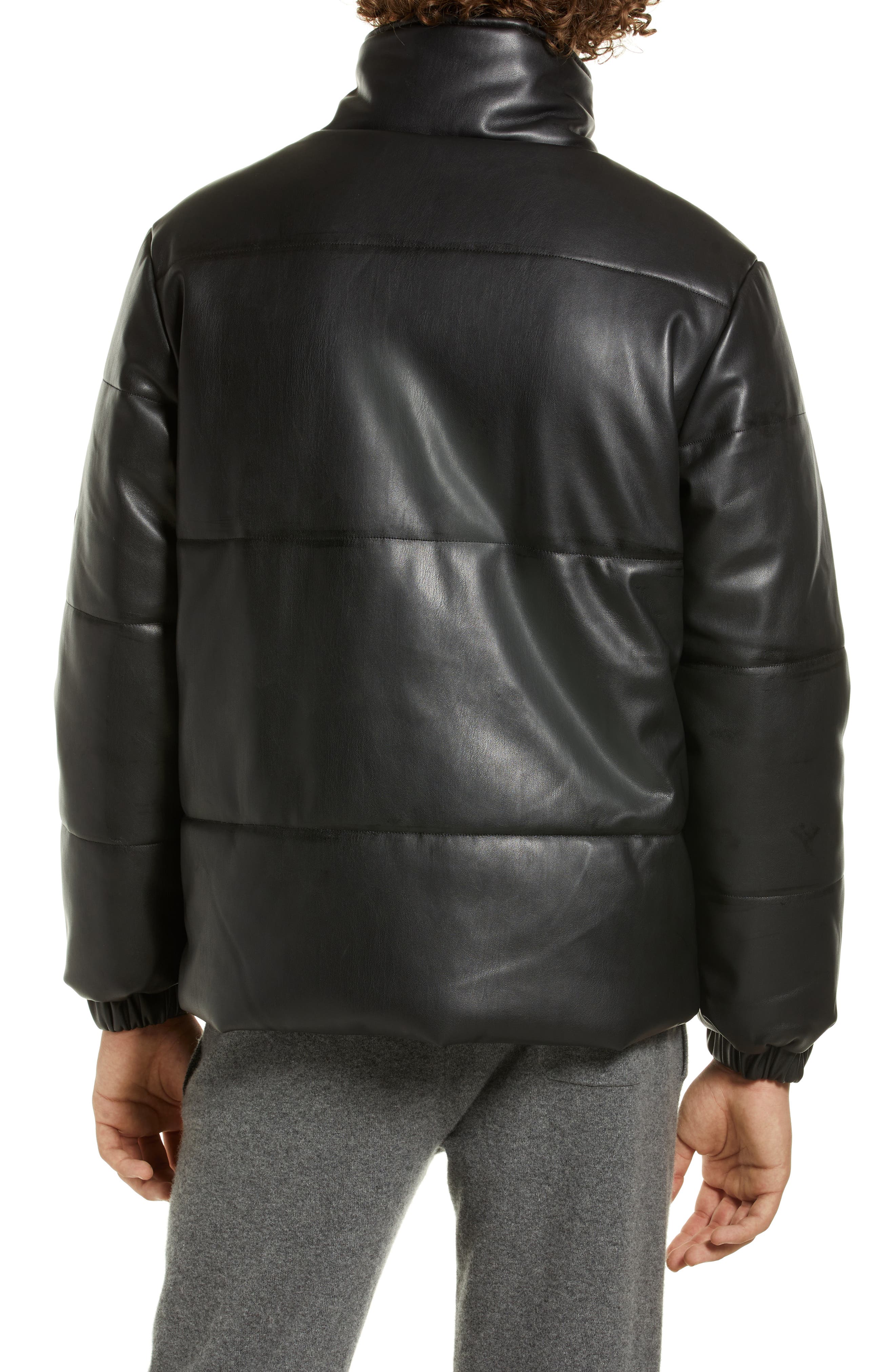 mens faux leather puffer jacket