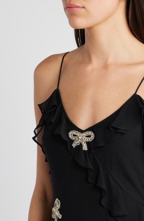 Shop Loveshackfancy Rialto Bow Embellished Ruffle Silk Dress In Black