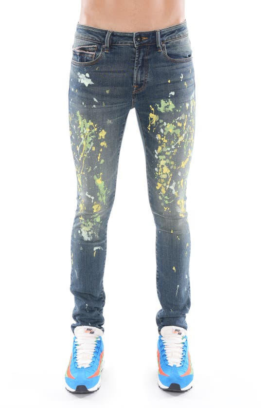 Cult Of Individuality Punk Spattered Super Skinny Jeans In Chaos