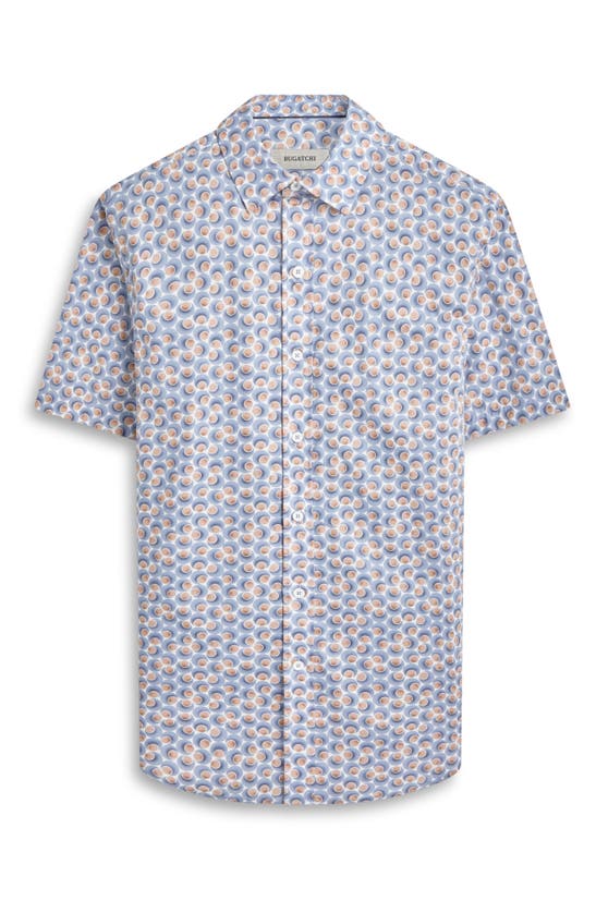 Shop Bugatchi Orson Dot Print Short Sleeve Stretch Cotton Button-up Shirt In Caramel