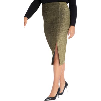 Plus Size Eloquii Metallic Midi Pencil Skirt, /2 - Metallic