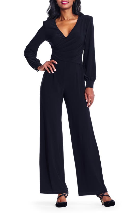 Adrianna Papell Long Sleeve Matte Jersey Jumpsuit In Black