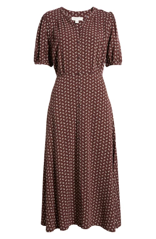 Shop Treasure & Bond Floral Short Sleeve Midi Dress In Burgandy- Tan Sades Petals