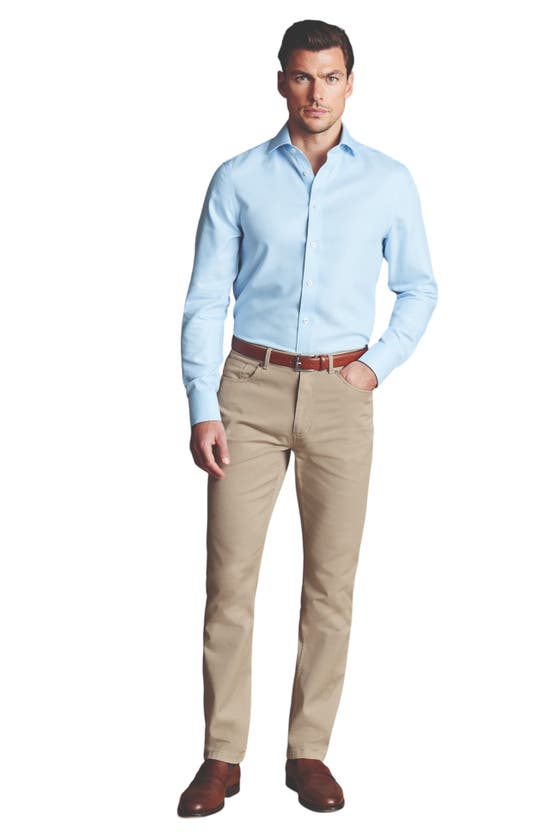 Shop Charles Tyrwhitt Twill Slim Fit 5 Pocket Jeans In Stone