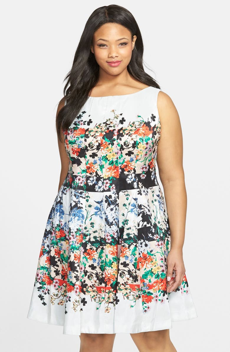 Gabby Skye Floral Print Shantung Fit & Flare Dress (Plus Size) | Nordstrom