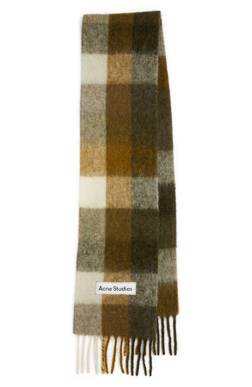 Shop Acne Studios Vally Plaid Alpaca, Wool & Mohair Blend Scarf In Taupe/green/black