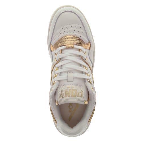 Pony Mens M100 Low Metallic Genuine Leather Premium Lace Up Athletic Sneaker Shoe In Snow White/gold