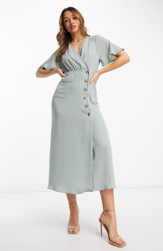 ASOS DESIGN WRAP BUTTON SKIRT DRESS