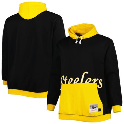 Men's Mitchell & Ness Black/Gold Pittsburgh Steelers Big & Tall Big Face Pullover Hoodie