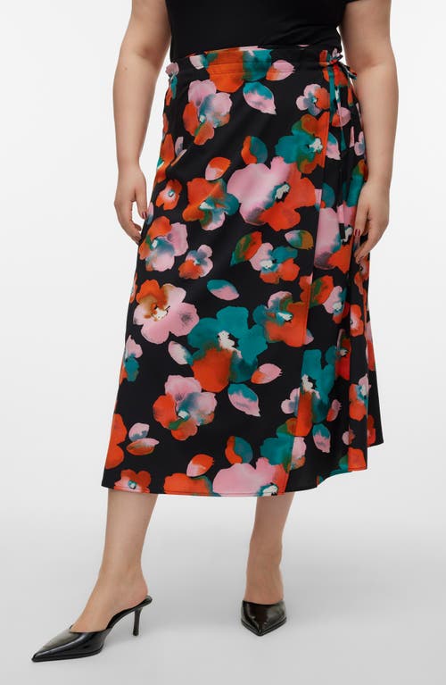 Sofie Floral Print Wrap Skirt in Black