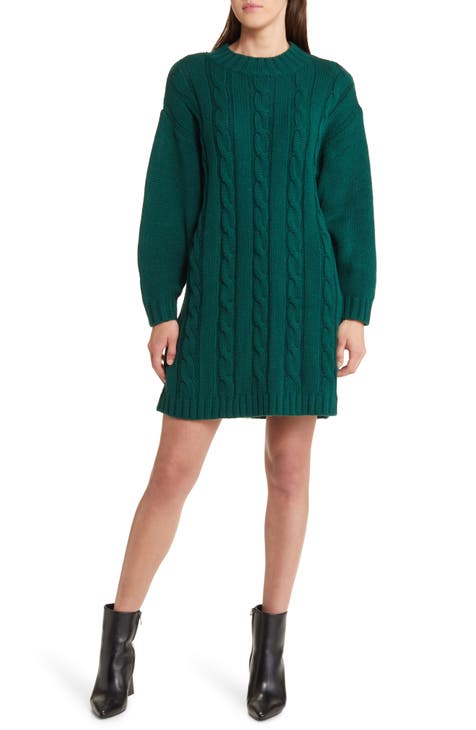 Yumi Cable Knit Jumper Dress, Green, S-M
