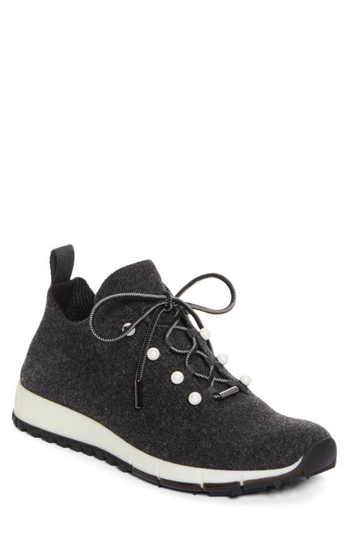 Jimmy Choo Low Top Sneakers With Pearls And Knitted Upper In Black Mix