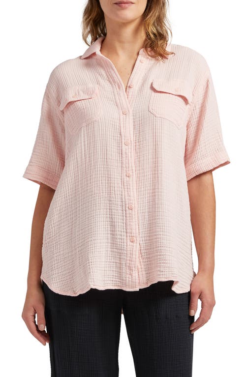 Jag Jeans Textured Short Sleeve Button-Up Shirt in Rose
