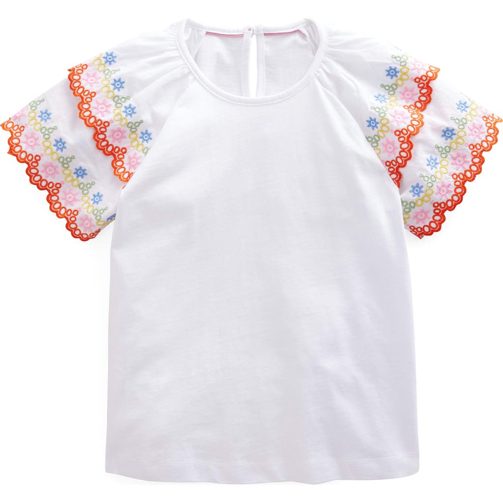 Boden Kids' Eyelet Sleeve Cotton T-shirt In White