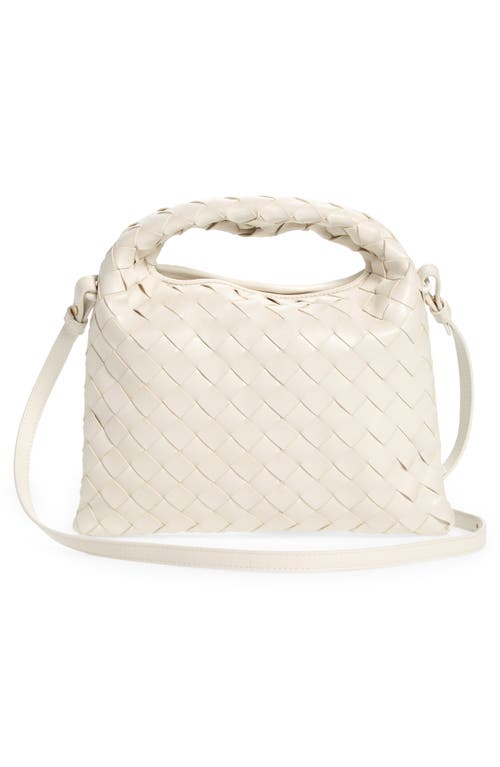 Shop Bottega Veneta Mini Hop Intrecciato Leather Hobo Bag In White/brass/white