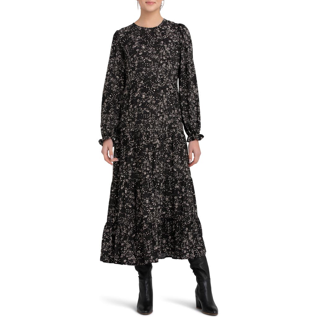 Ripe Maternity Trixie Long Sleeve Tiered Maternity Dress In Black/natural
