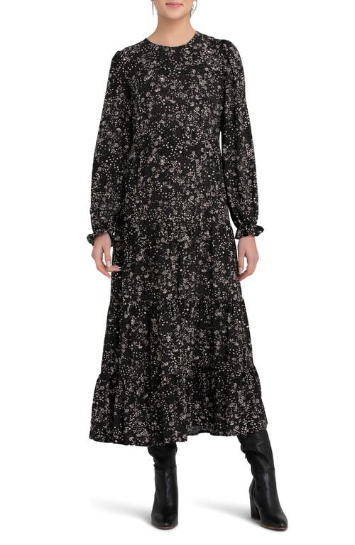 Ripe Maternity Trixie Long Sleeve Tiered Dress Black /Natural at Nordstrom,