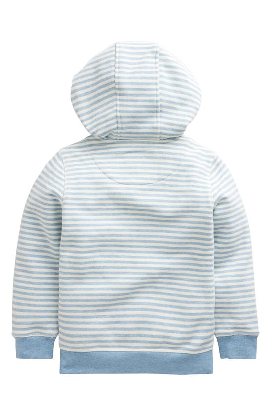 Shop Mini Boden Kids' Stripe Zip-up Cotton Hoodie In Duck Egg Blue/ Ivory