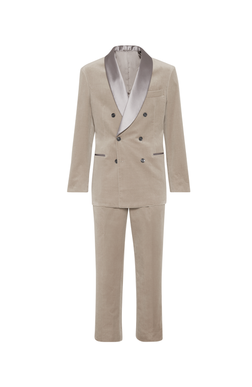 Shop Brunello Cucinelli Cotton Velvet Tuxedo With One-and-a-half Breasted Shawl Lapel Jacket And Pleated  In Sand