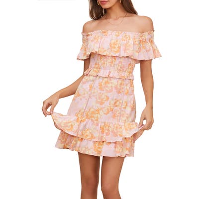 Astr The Label Riviera Floral Off The Shoulder Minidress, Pink