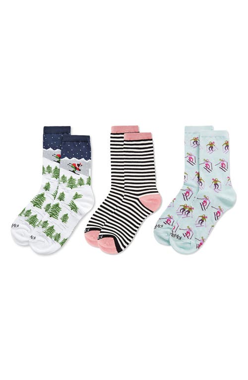 Memoi Winter Skiing Assorted 3-pack Crew Socks In Blue