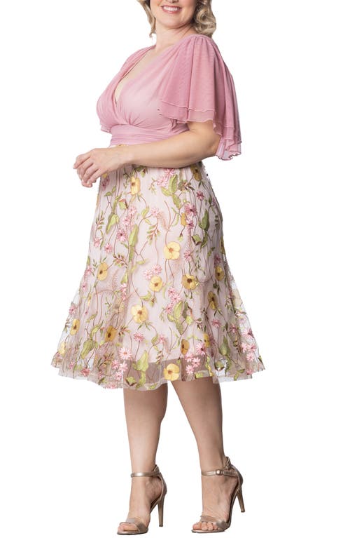 Kiyonna Lillian Embroidered Flutter Sleeve Cocktail Dress In Dawn Garden
