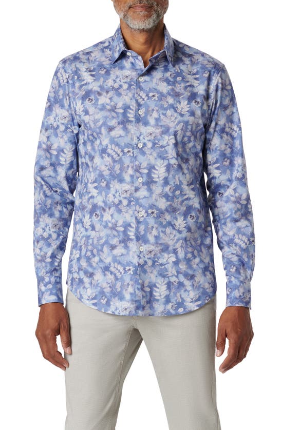 Shop Bugatchi Julian Shaped Fit Floral Stretch Cotton Button-up Shirt In Air Blue