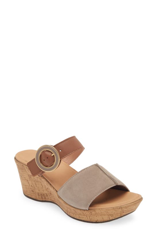 Shop Naot Breezy Platform Wedge In Stone Nubuck/ Caramel Leather