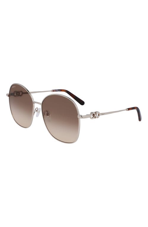 Ferragamo Gancini Rounded Oversized Square Metal Sunglasses In Gold/brown Sand Gradient