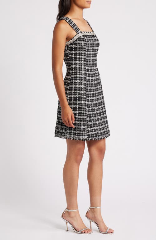 Shop Tahari Asl Rhinestone Detail Tweed Sheath Dress In Black Vanilla