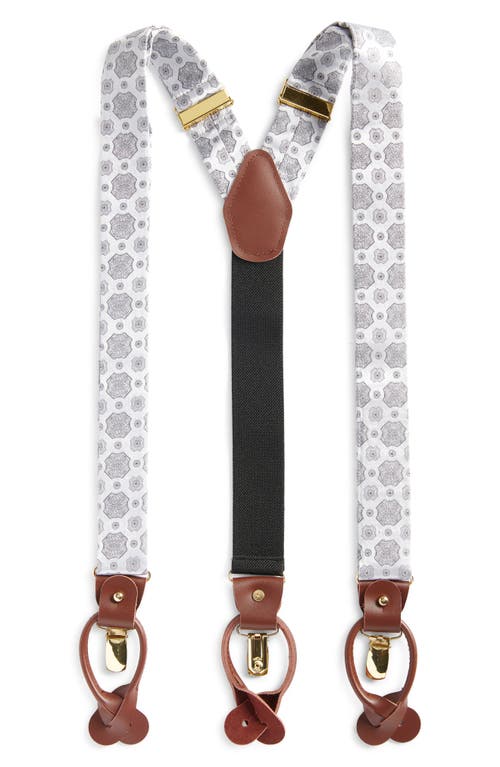 Clifton Wilson Silk Medallion Suspenders In Silver