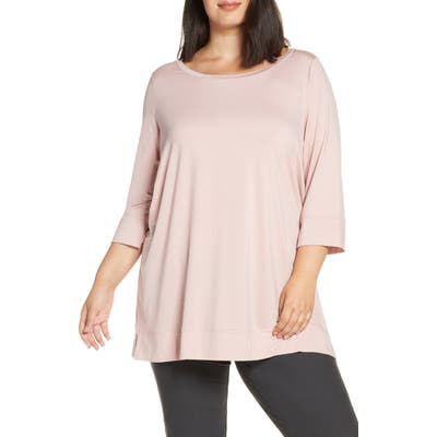 Plus Size Eileen Fisher Ballet Neck Tunic Top, Pink