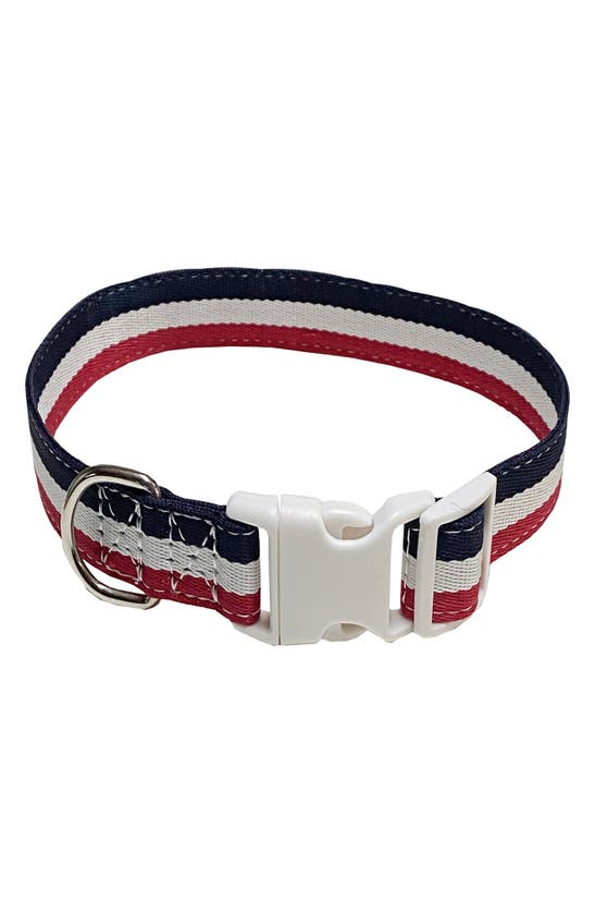 Dogs Of Glamour Medium Marco Stripe Dog Collar In Red/ White/ Blue