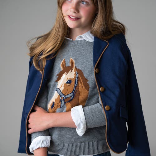 Hope & Henry Baby Girls' Organic Horse Intarsia Sweater, Infant In Gray Heather Horse