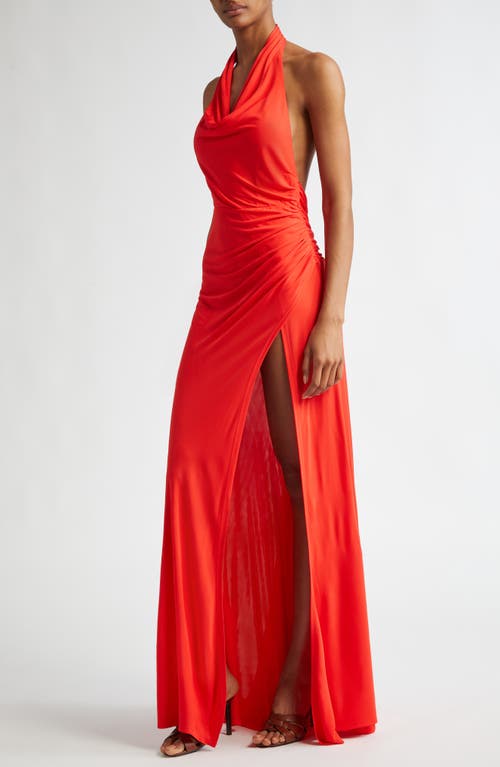 Shop Staud Julius Halter Maxi Dress In Red Rose