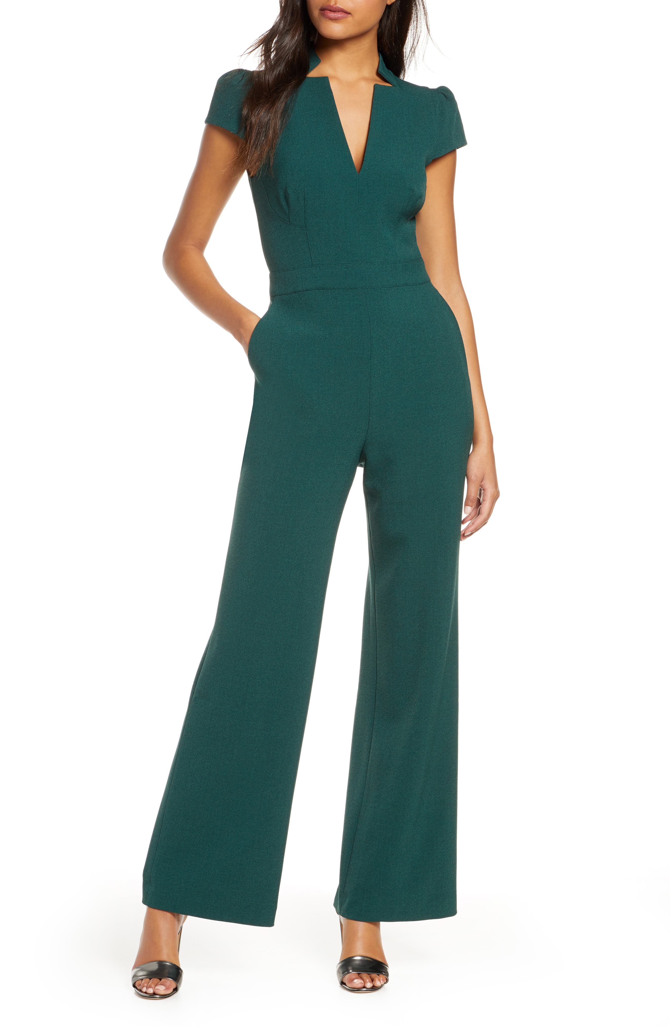 Vince Camuto Notch Collar Cap Sleeve Crepe Jumpsuit Nordstrom