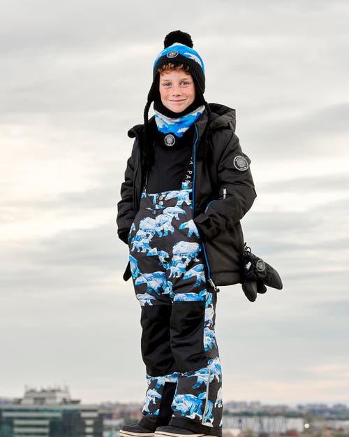 Shop Deux Par Deux Boy's Two Piece Snowsuit Black Printed Blue Bears In Printed Bears