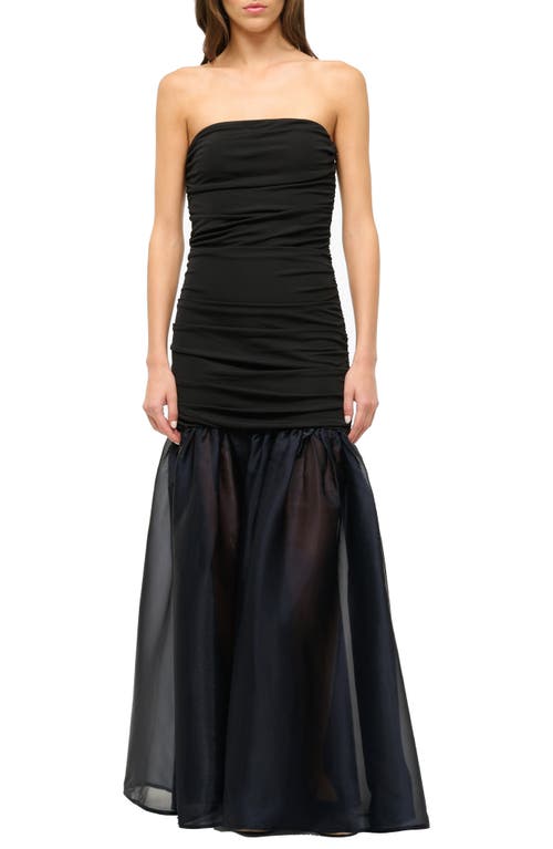 Shop Staud Liya Strapless Jersey & Organza Gown In Black/navy