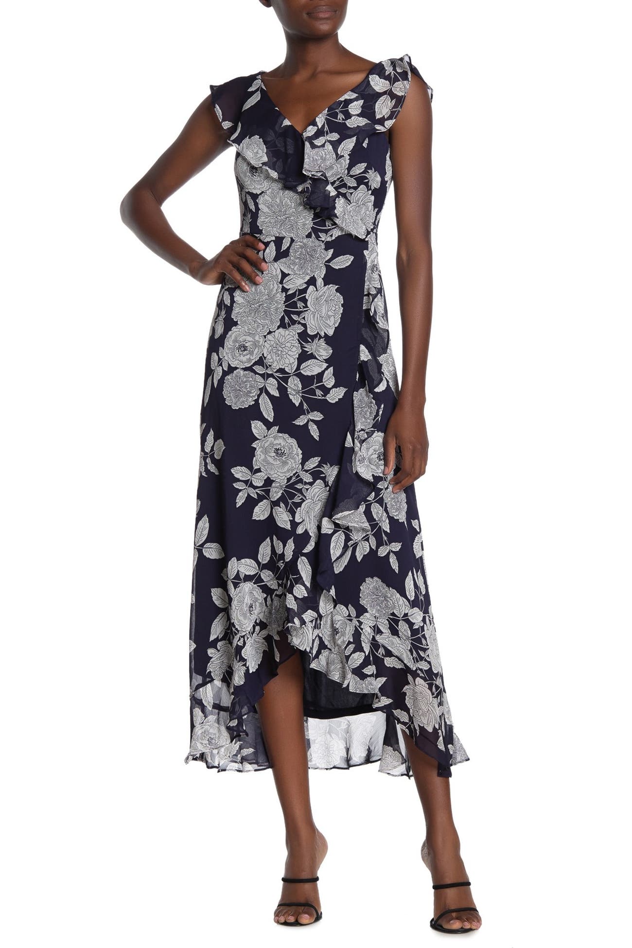 London Times Floral Ruffle Faux Wrap Maxi Dress Nordstrom Rack 6053