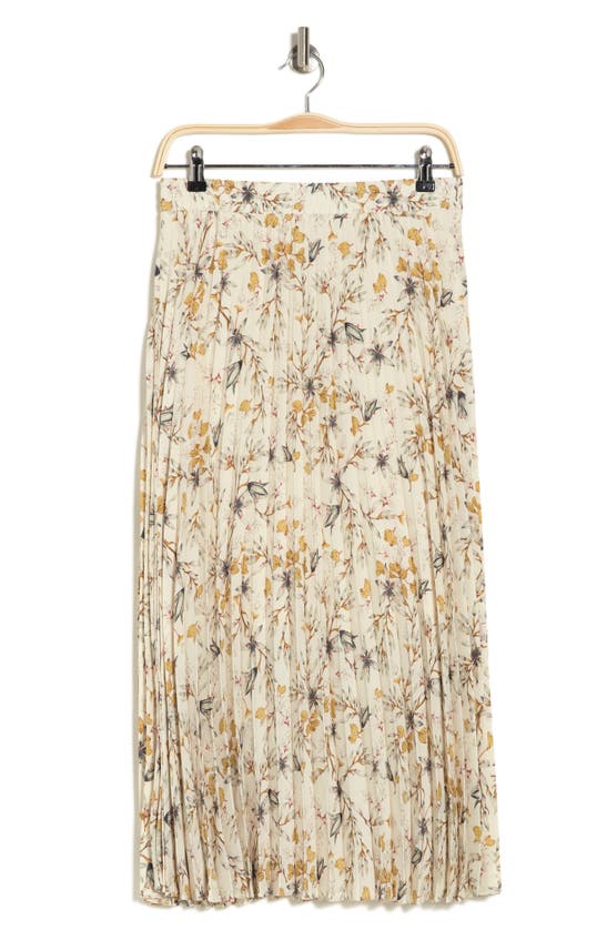 Max Studio Floral Pleated Skirt In Ecru/ Slate Prsd Lilly