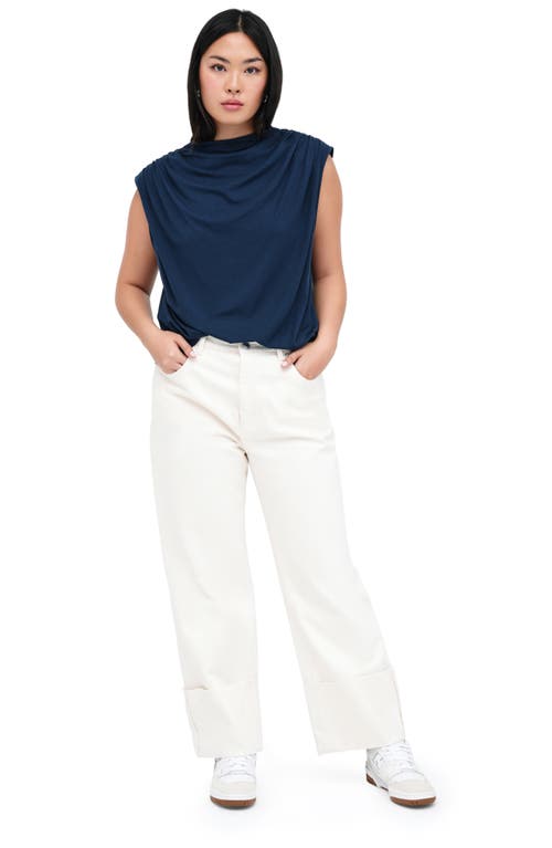 Marcella Whitlock High Waist Cuff Straight Leg Jeans In Off White