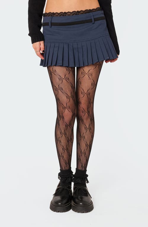 EDIKTED Aria Pleated Lace Trim Miniskirt Navy at Nordstrom,