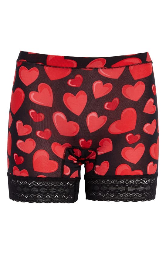 Meundies Feelfree Lace Trim Long Boyshorts In Red Hearts