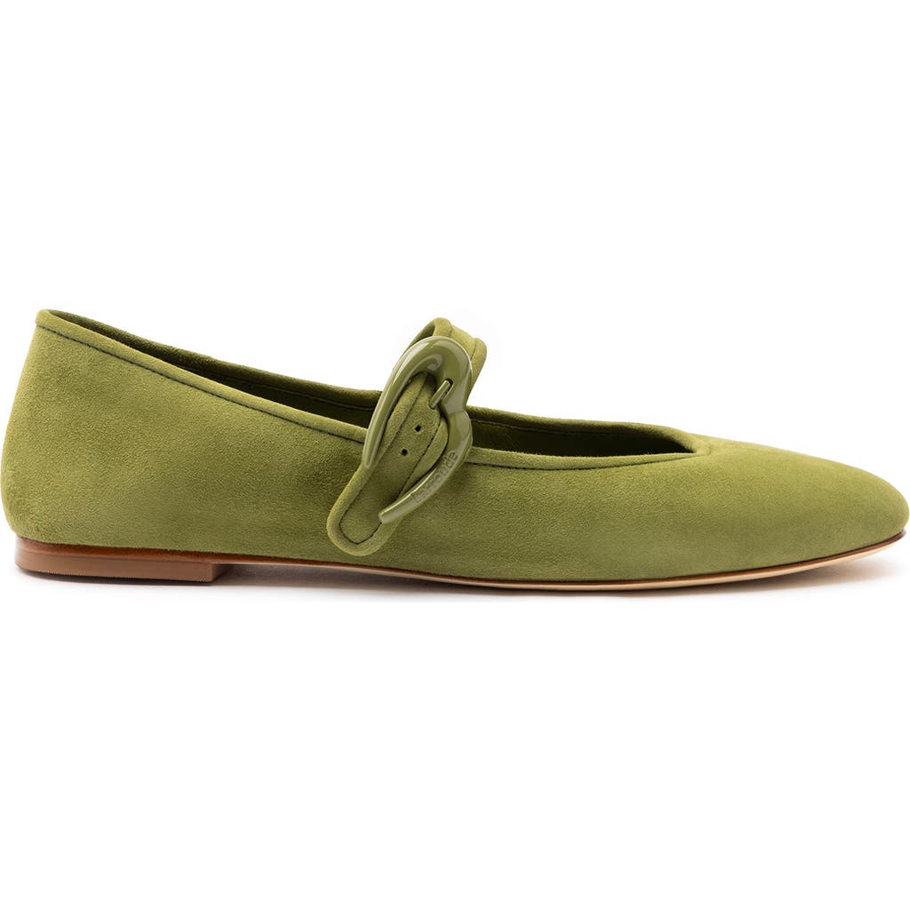 Larroude Verona Suede Mary Jane Ballerina Flats In Seaweed