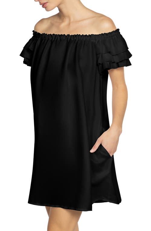 Shop Robin Piccone Summer Ruffle Off The Shoulder Cover-up Dress In Black