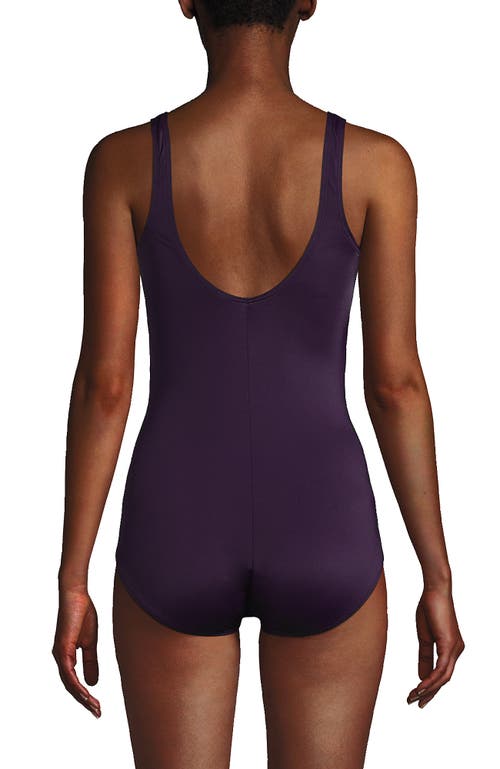 Shop Lands' End Long Chlorine Resistant Scoop Neck Soft Cup Tugless Sporty One Piece Swimsuit In Blackberry