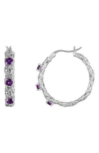 Fzn Stone Hoop Earrings In Amethyst