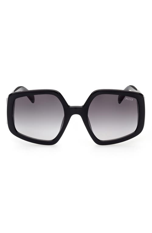 Emilio Pucci 55mm Gradient Geometric Sunglasses in Shiny Black /Gradient Smoke